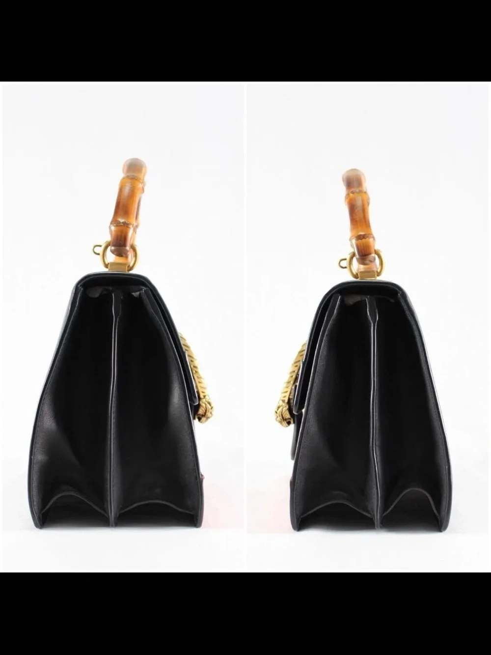 Gucci Black Leather Satchel with Green & Red Web and Bamboo Handle